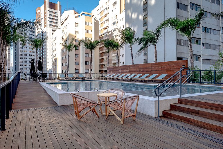 Studio Frei Caneca 16º andar, piscina aquecida, A/C