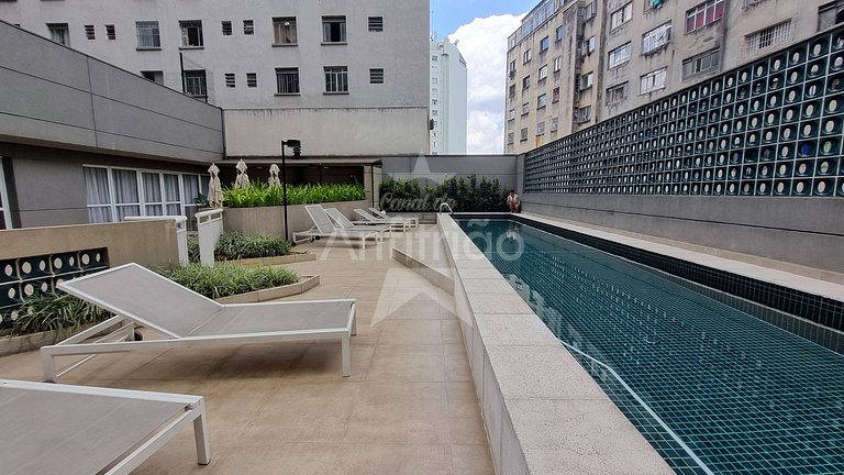 Studiozinho hype no 10º andar com piscina + acad.