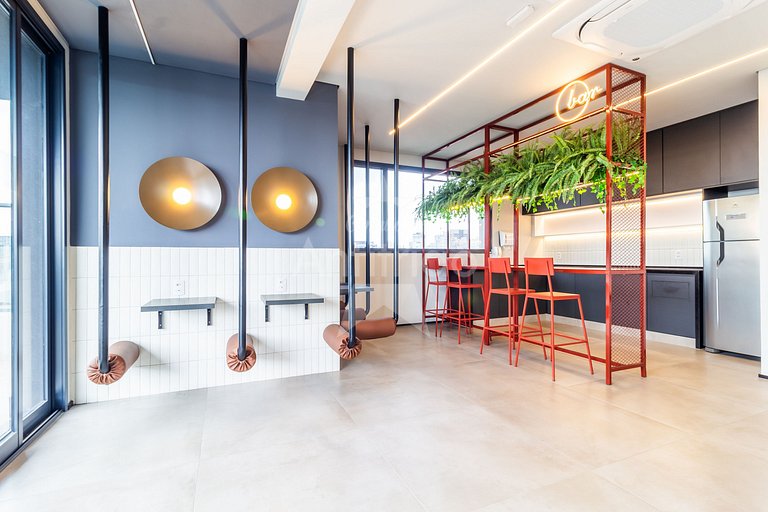 Jardins super vista do 21º andar com ar e piscina