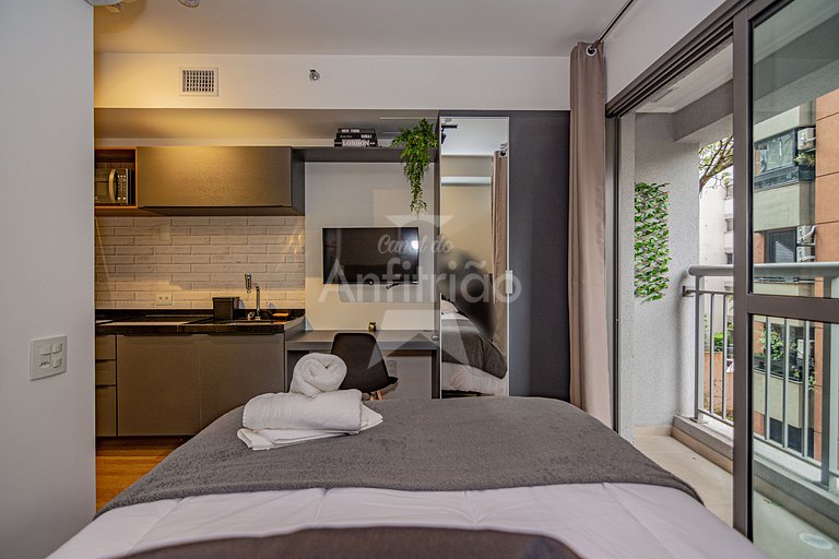 Studio a 1 km do Ibirapuera com ar condicionado