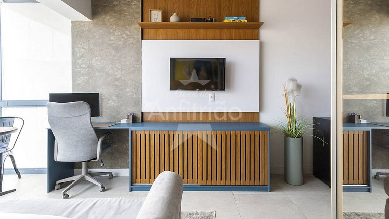 Studio 19º com vista + A/C + piscina | 6x s/ juros
