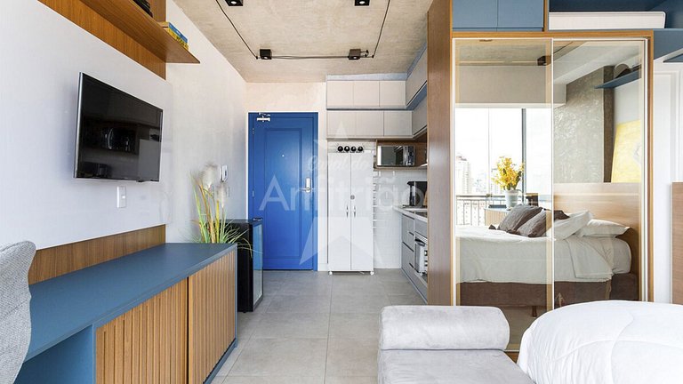 Studio 19º com vista + A/C + piscina | 6x s/ juros