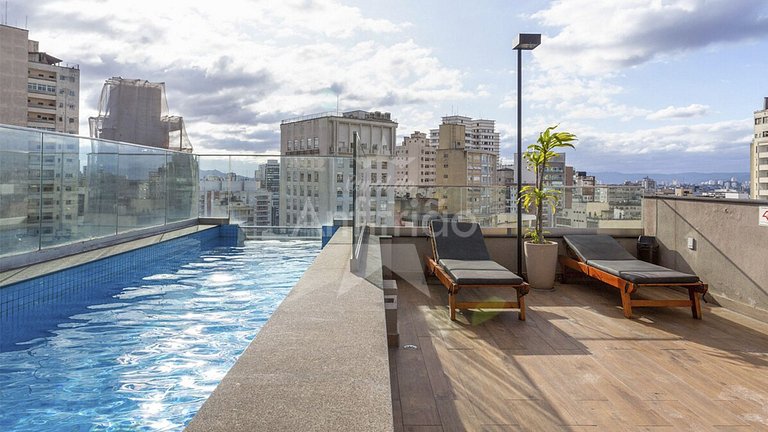 Studio 19º com vista da cidade A/C + piscina