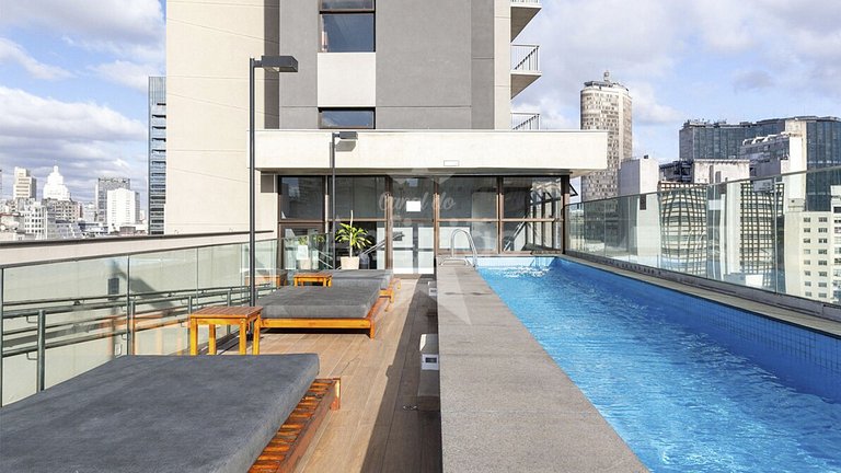 Studio 19º com vista da cidade A/C + piscina