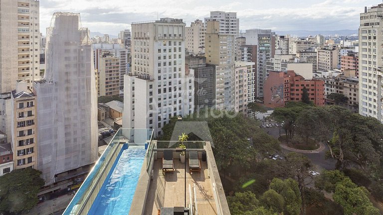 Studio 19º com vista da cidade A/C + piscina