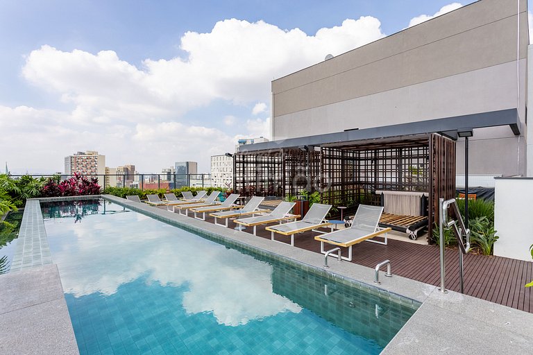 Studio na Liberdade com piscina, A/C e cowoking
