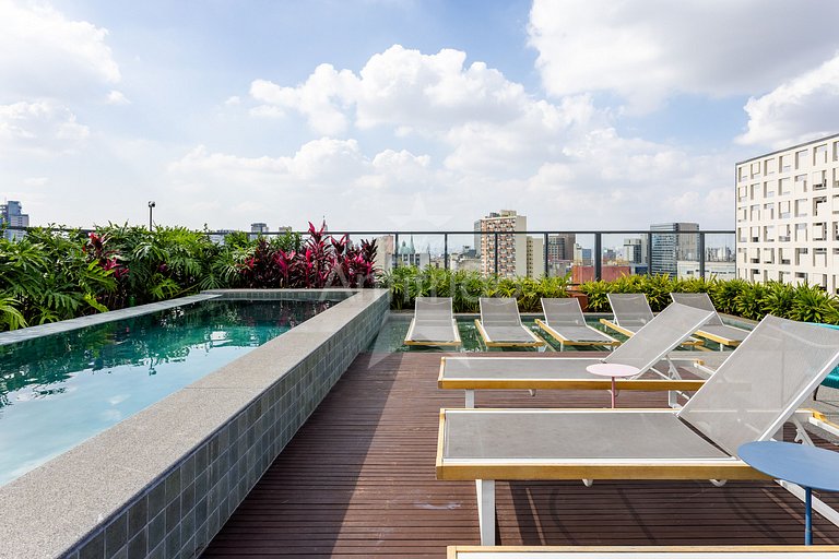 Studio na Liberdade com piscina, A/C e cowoking