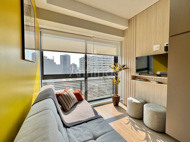 Apê Yellow 8º andar Allianz com ar e garagem