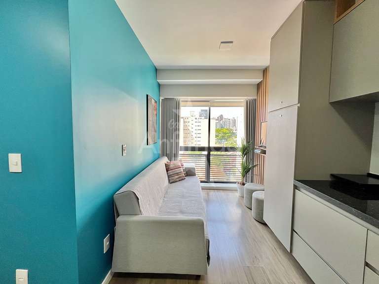 Apê azul 8º andar Allianz com ar e garagem