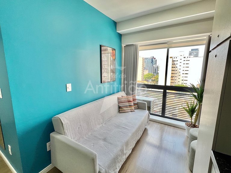 Apê azul 8º andar Allianz + A/C + vaga 6x sem juros