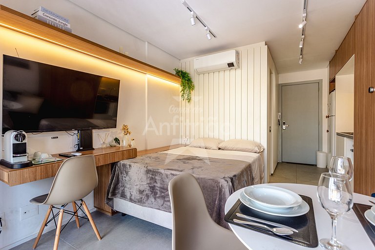 Studio Madá | 5 min metrô + piscina e A/C | em 6x